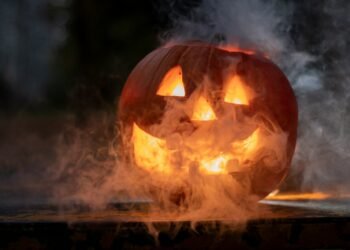 Jack-O'-Lantern with white smoke coming out