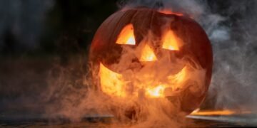 Jack-O'-Lantern with white smoke coming out