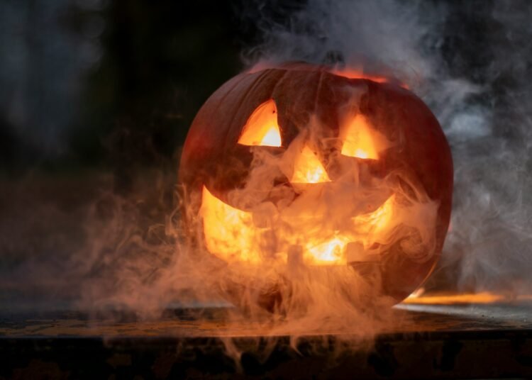 Jack-O'-Lantern with white smoke coming out